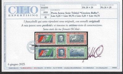 Aegean 1933: Balbo cruise: the two triptychs ''Italian Aegean Islands''. CERT.CILIO