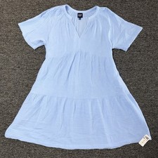 Women's NWT Gap Blue Relaxed Soft Cotton Crinkle Gauze Casual Tiered Dress Sz M