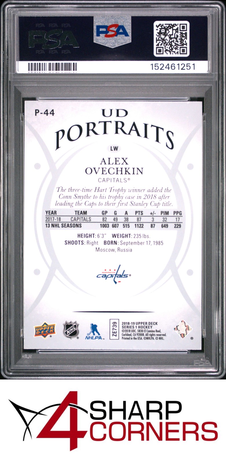 2018 UPPER DECK UD PORTRAITS #P44 ALEX OVECHKIN POP 4 PSA 10 view 2
