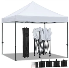 YaheeTech Canopy Tent Adjustable Height w/Case, Bag, Stakes - White