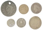 6x 19th Century US Coins Silver Cornet Head Cent, Seated Liberty Quarter & More