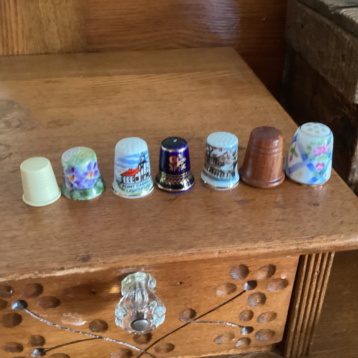 Vintage thimbles Mixed lot Of Seven Ceramic Plastic Wood Great