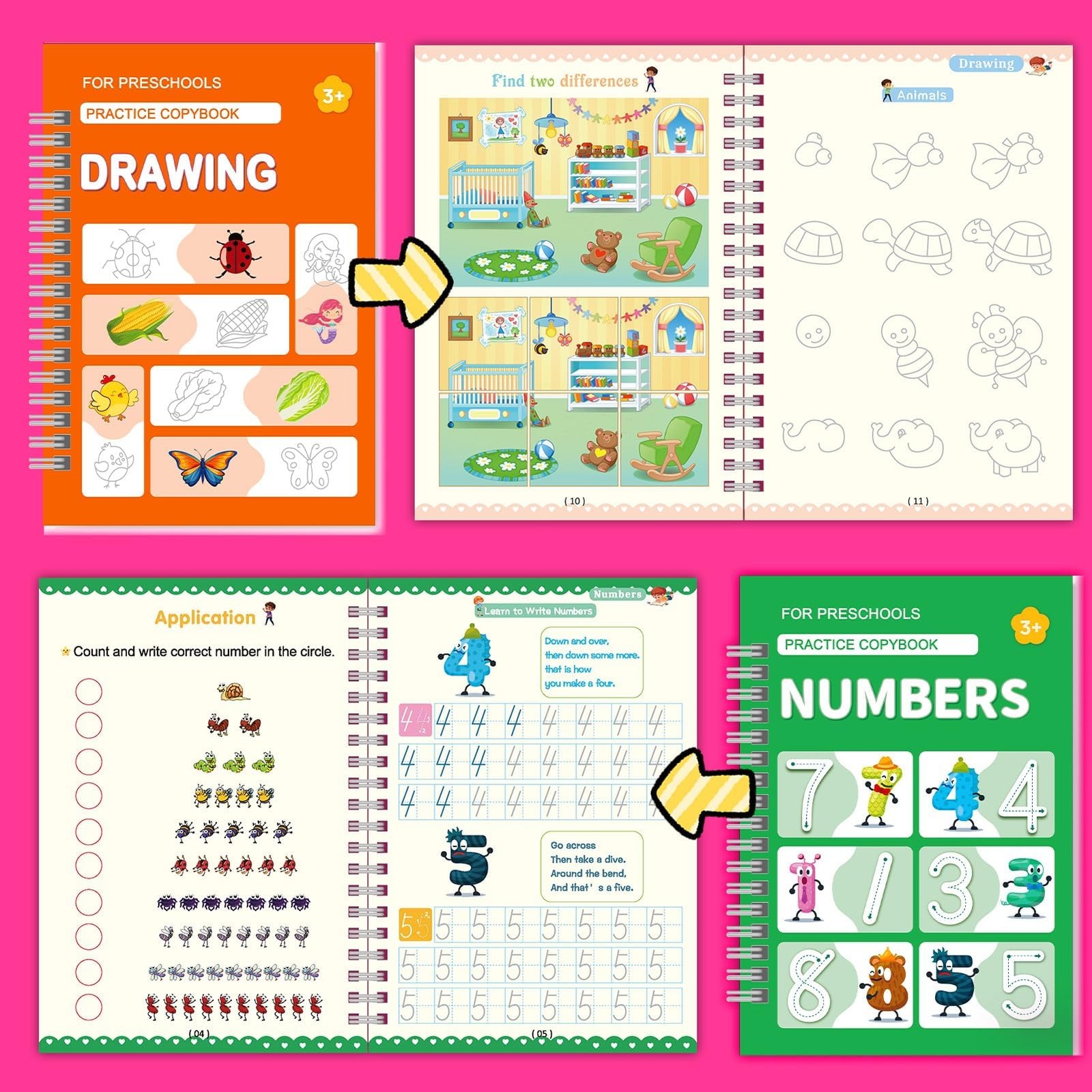 6 Pack Magic Grooved Writing Practice Books for Kids,Reusable Handwriting Pra... - Thumbnail 5