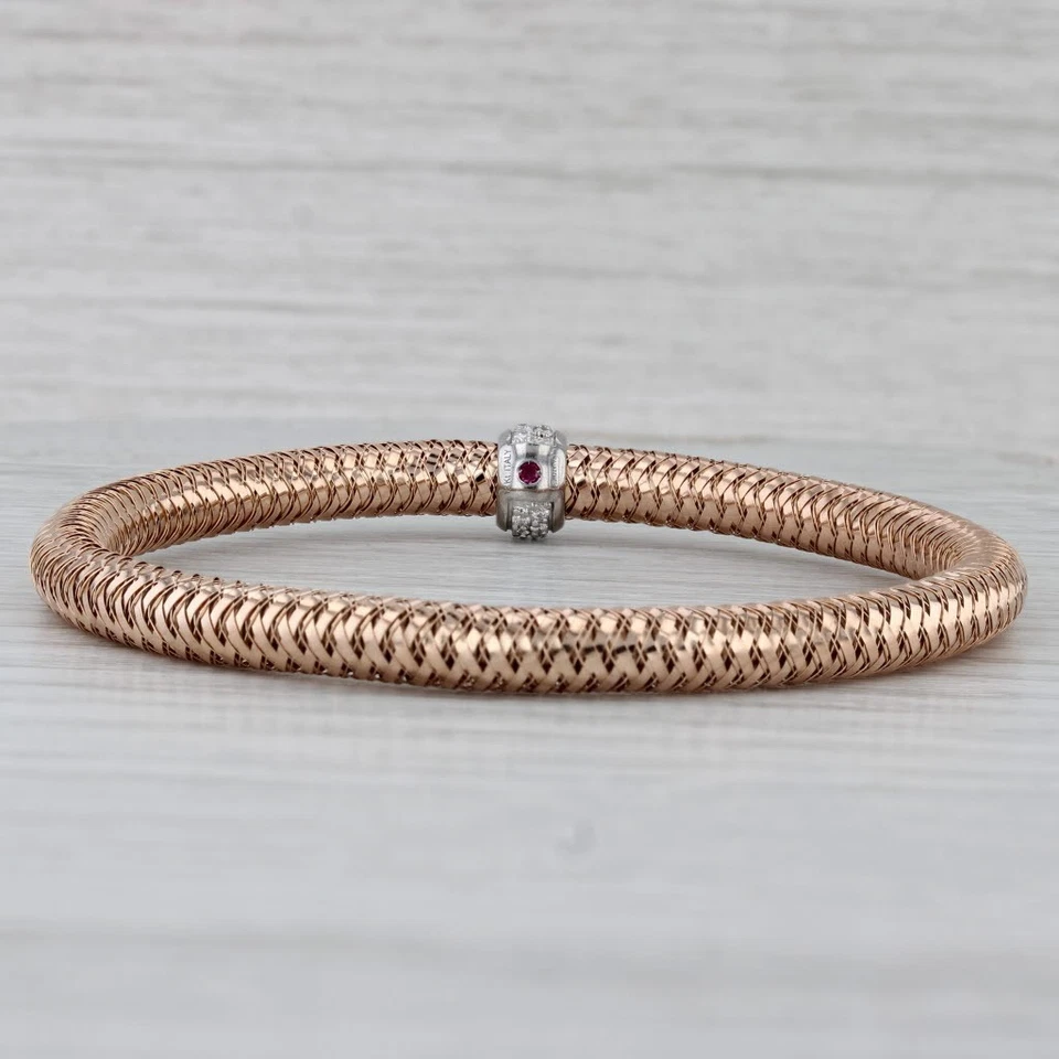 Brazalete Roberto Coin Primavera 0.22ctw Diamante Malla Elástico Oro 18k 6.75" Foto 3 de 4