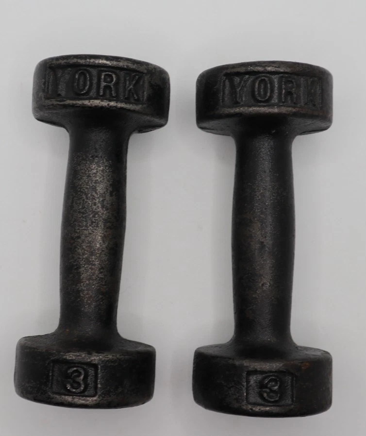 Vintage York PA 3lb Roundhead Cast Iron Dumbbell Weights