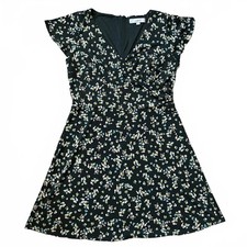 LOFT Green Floral Faux Wrap Dress Women’s Size 8 Cap Sleeve Ruched Waist