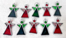 10 Vintage Handmade Stained Glass Angel Christmas Tree Ornaments 2.5 x 1 1/4