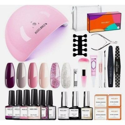 Modelones 6 Portable Nail Starter Kit LED Nail Dryer Polish Accessories Pink New