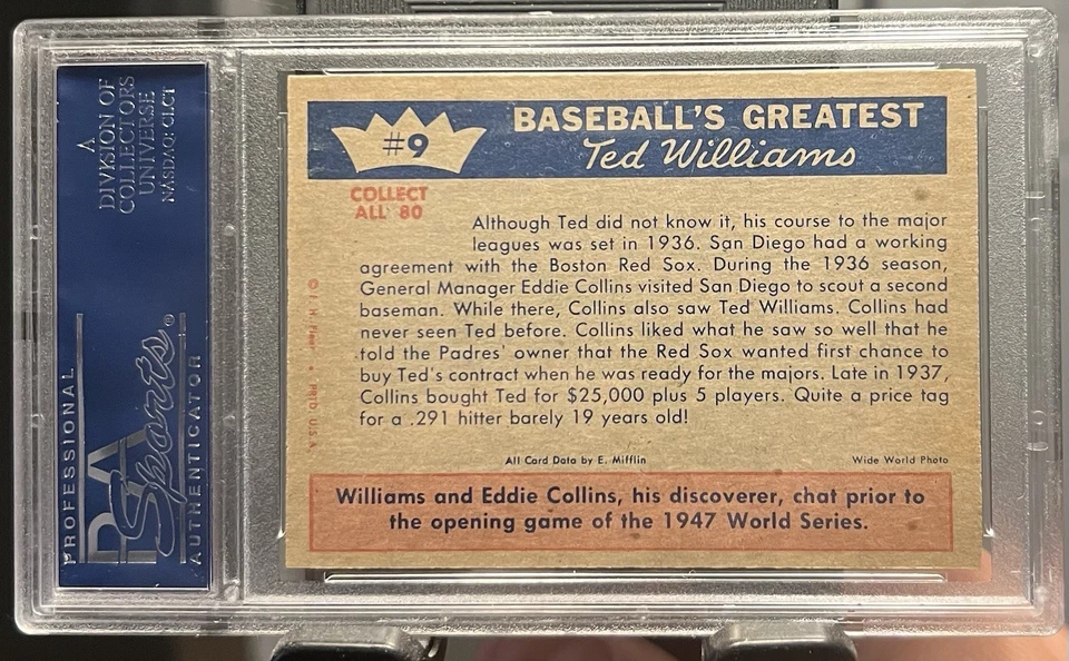 Fleer #9 1959 Ted Williams #9 1st Step to Majors Red Sox - PSA 8 - casi nuevo/como nuevo Foto 2 de 2
