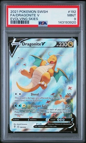 2021 POKEMON SWORD & SHIELD EVOLVING SKIES #192 FULL ART/DRAGONITE V PSA 9
