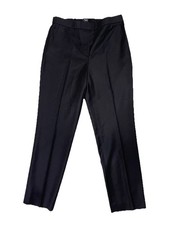 Theory Wool Straight Leg Slim Fit Dress Pants Black Slacks Elastic Waist Size 00