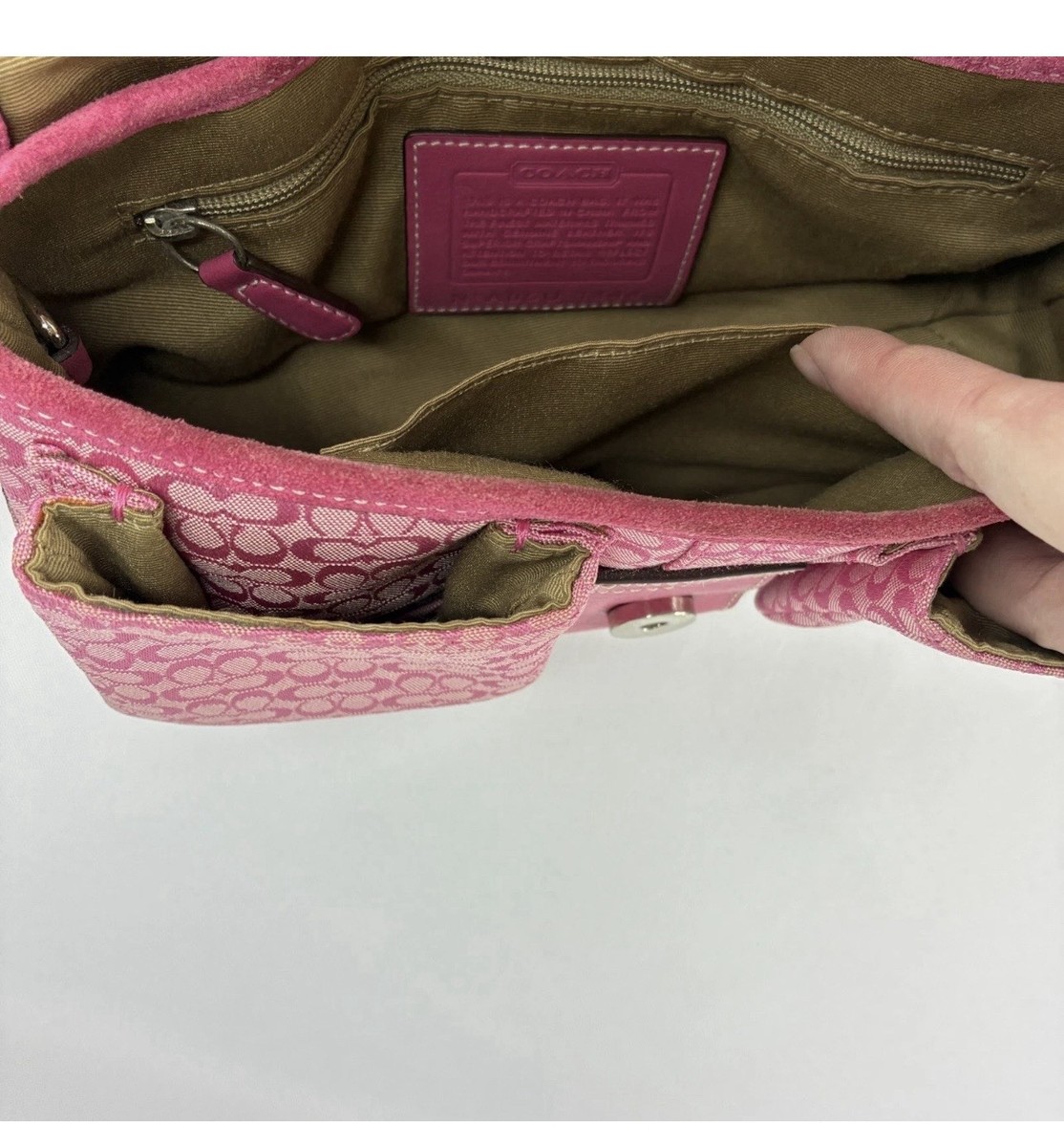COACH Vintage Signature/suede Small Pink Shoulder Hobo Bag Purse