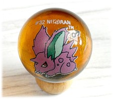 Vintage Pokemon Marble- Nidoran 32 Clear Amber 1990s Male Symbol