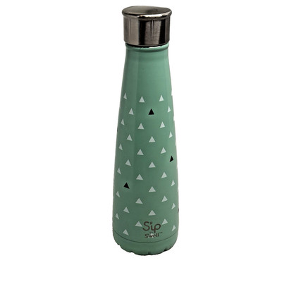 S'well Sip 15oz Mint Green Triangles Stainless Steel Insulated Water Bottle EUC