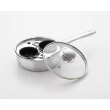 Egg Poacher Stainless Steel 2 Cup Fry Pan Nonstick Glass Lid Kitchen Cookware
