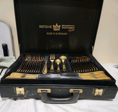 Bestecke Solingen Gold-Plated Flatware Set, 23/24k W. Germany 70-Piece-1 Missing