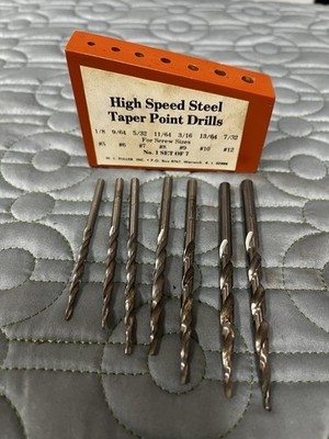 7 PC Taper Drill Bit Set W. L. Fuller High Speed Steel Taper Point Drills