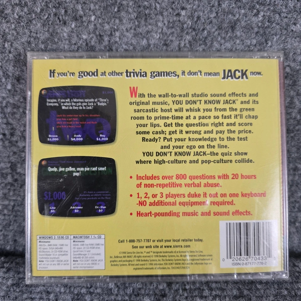 You Don't Know Jack PC Game CD-ROM Sierra Berkeley Trivia Quiz Vintage - Image 2 of 2