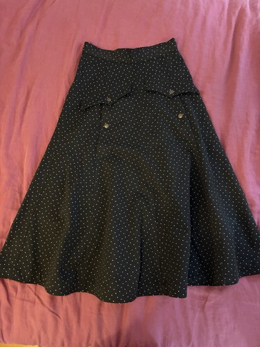 Fendi Black/White Polka Dot A-Line Midi Cotton Skirt, IT 44 (back tag worn away)