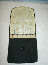 Vintage Crochet Hook Needle Case Holder-Black Fabric---7 Slots--4 x 7"