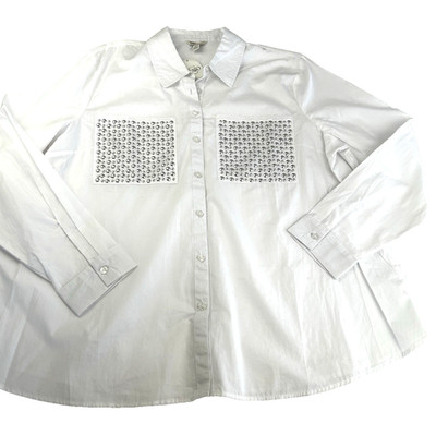 NWT Cato White 100% Cotton Silver Studded Button Up Blouse Size XL