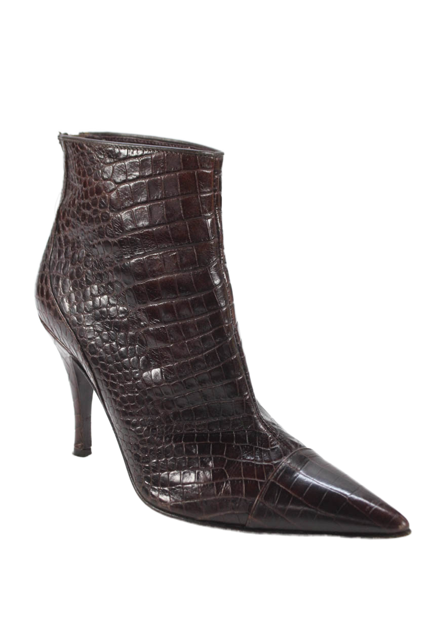 Via Spiga Womens Leather Pointed Toe Stiletto Ankle Boots Brown Size 9