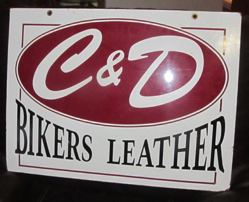 Vintage Motorcycle Sign Banner Advertising Bikers Display C & D Leather 24" x 32
