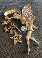 Vintage KIRKS FOLLY Fairy Godmother Dangle Brooch Pin Rhinestones A Real Beauty