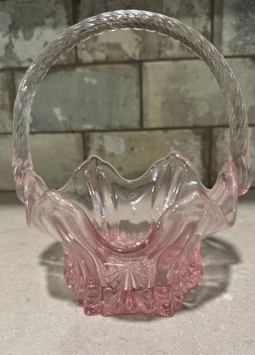 vintage fenton glass basket Pink Vulcan