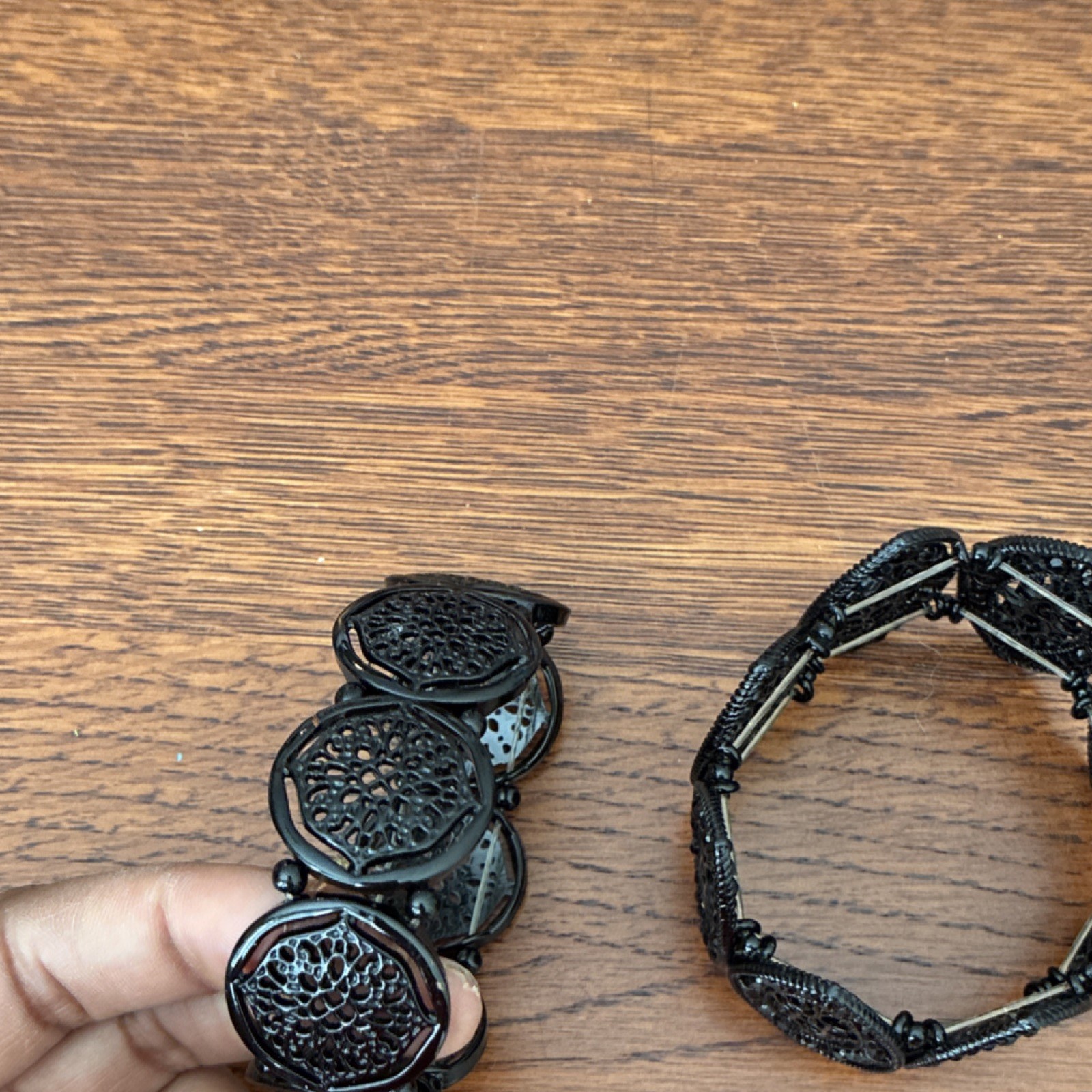 Black Beaded Stretch Bracelet Set Stackable Plast… - image 2