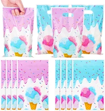 Ice Cream Party Favor Bags 40 Pack, Plastic Goodie Candy Treat Bags with Handles