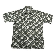 Vintage Van Heusen Shirt Mens Large Green Paisley Disco Geometric Knit 1970s
