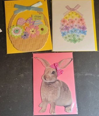 Papyrus Easter Greeting Card Embellished Bunny Floral 3 Cards Set #3 MPN 0900121