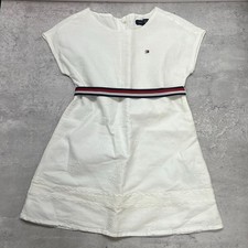 Tommy Hilfiger White Logo Embroidered Dress W/ Iconic Stripe Belt Girls Size 3