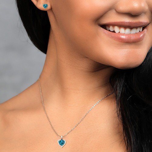 925 Sterling Silver London Blue Topaz and Created Sapphire Pendant Necklace - Picture 3 of 3