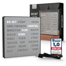Wanduhr LED Wortuhr Uhr Wort Anzeige deutsch 20x20 cm Silber Tischuhr dimmbar