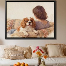 Watercolor Cavalier King Charles Spaniel Dog Canvas Print Wall Art Decor