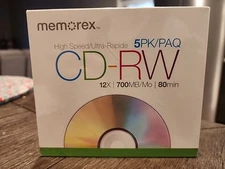 5 Pack Memorex CD-RW High Speed 700 MB 80 Minute 12X Multi Speed New Sealed