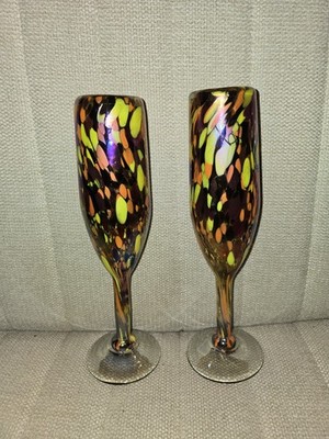 Mexico Art 2 Glasses Confetti Champagne Flutes Goblet Mottle Iridescent Stemware