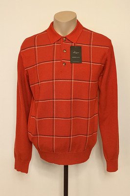 Men s Sweater Greg Norman Collection Size L Red Plaid WeatherKnit Golf Pullover