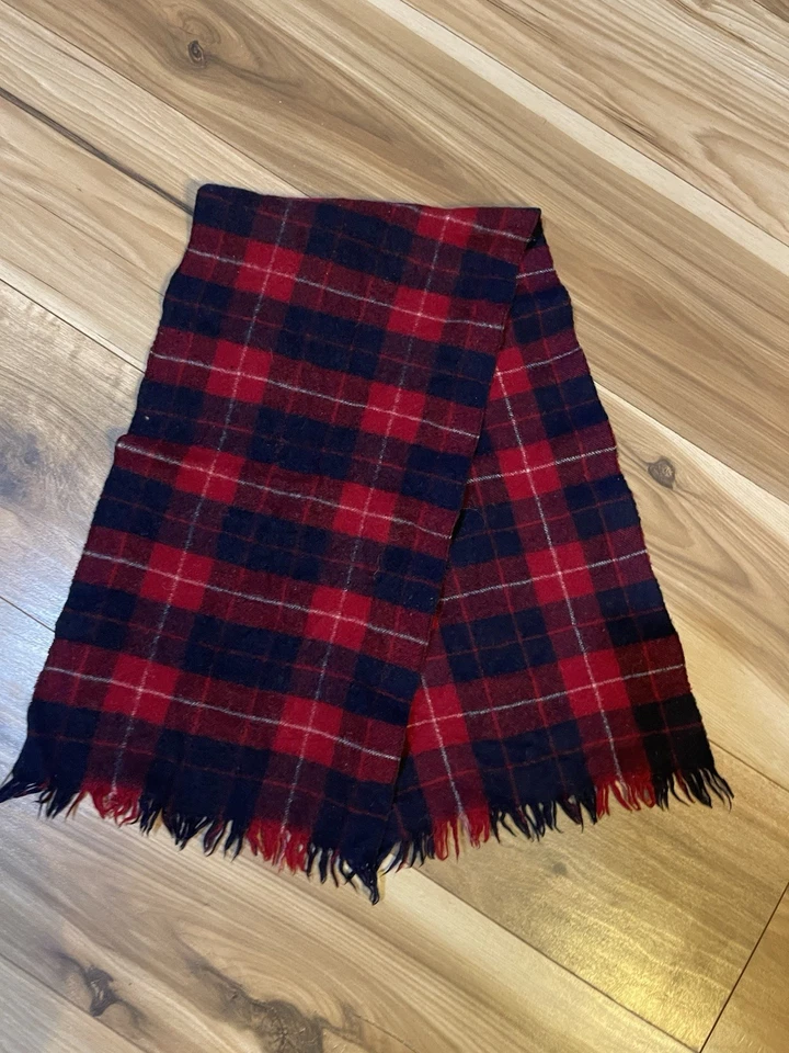Винтажный красный шотландский шарф в клетку с бахромой Sears - Изображение 3 из 4