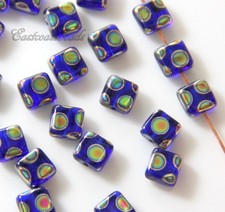 PRECIOSA Tile Beads, 6x6mm, Cobalt Blue w/Peacock Finish, Czech Beads 20 Pcs