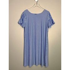 Talbots Blue White Striped Textured Nylon Blend Seersucker Ruffle Dress Size XL