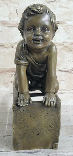 Figura Estatua Firmada~Clara~Lúdico Niño en Silla Escultura de Bronce Niños - Imagen 3 de 7