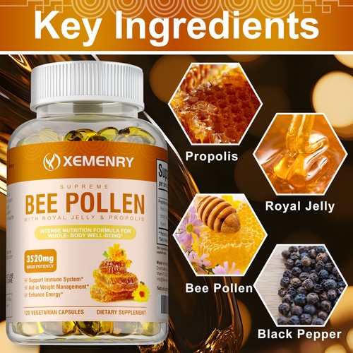 Bee Pollen Capsules 3520mg - Energy & Immune Booste - with Royal Jelly,Propolis - Picture 3 of 8