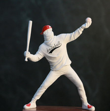 Baseball Boy with Bat Statue Street Abstract Art Hand Molded Resin Collectible