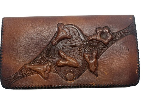 Antique Kaser Art Leather Shop Tooled Leather Wallet Clutch Purse Buffalo NY