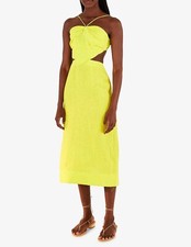 Farm Rio Mostera Embroidered Cutout Linen Blend Midi Dress Green Size L