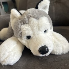 FAO Schwarz Plush Husky Wolf Dog 19" Plush Puppy Grey/White Stuffed Toy Laying