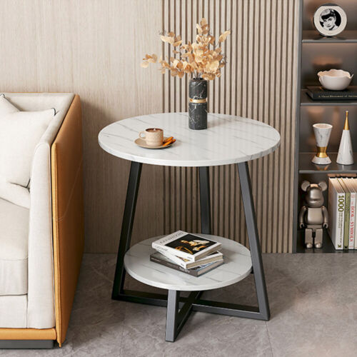 Small Coffee Table 2 Tier Round Side Table With Shelf Living Room Bedroom Unit - Picture 3 of 5